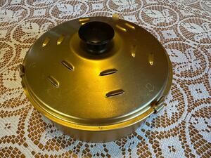 Vintage Rival Crock Pot Bread n Cake Bake Aluminum Pan Insert Lid Rack Gold 9"